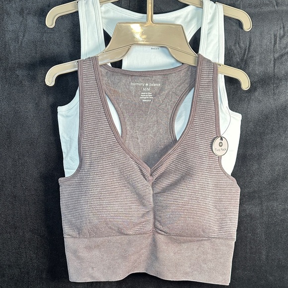 Harmony & Balance Ribbed Sports Bra - Mauve and White - Picture 2 of 14